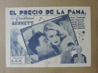 Constance Bennett Neil Hamilton orig Argentine herald 1933 What Price Hollywood? 2