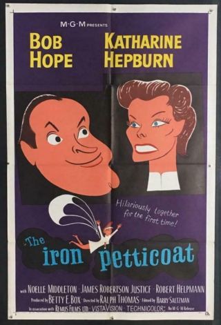 Art Of Bob Hope & Katharine Hepburn Iron Petticoat 1956 1sh Movie Poster 2084