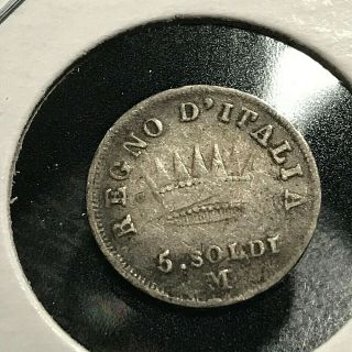1810 Italy Silver 5 Soldi Kingdom Of Napoleon Scarce