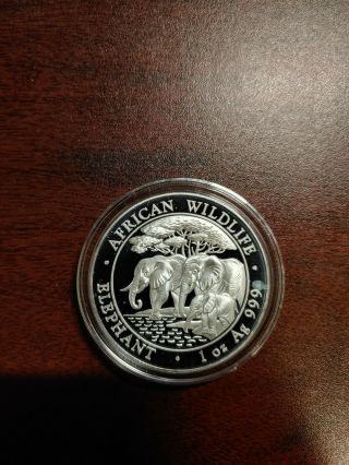 2013 Somalia African Wildlife Elephant 1 Oz.  999 Silver Bu Coin Capsule
