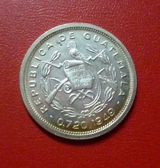 Guatemala Silver Coin 10 Centavos,  Km256.  1 Unc 1949