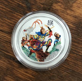 2016 Australia Monkey King Colorized Lunar Year Of The Monkey 1 Oz Silver $1 Unc