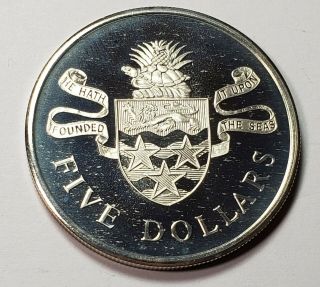1974 Cayman Islands 5 Five Dollars Silver Proof