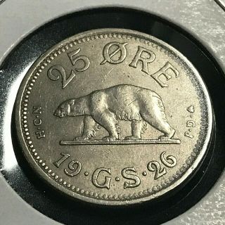 1926 Greenland 25 Ore Polar Bear Scarce Coin