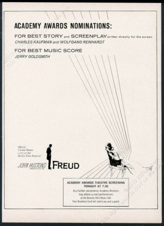 1963 Freud The Secret Passion Movie Academy Award Nominations Trade Print Ad