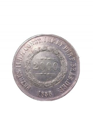 Brazil 2000 Reis 1855,  Silver Very Km 466