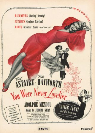 1942 Fred Astaire Rita Hayworth " You Were Never Lovelier " Laminated Ad Art