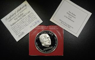 1974 Bahamas " Silver " $10 Dollar Independence Coin W/box And " Bu "
