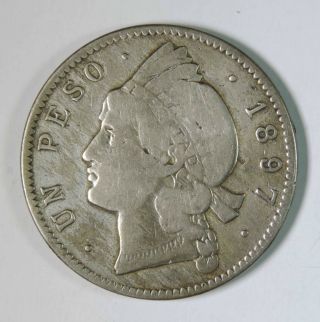 1897 A Dominican Republic Silver 1 One Peso Coin