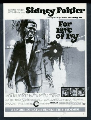 1964 For Love Of Ivy Movie Release Sidney Poitier Portrait Vintage Print Ad