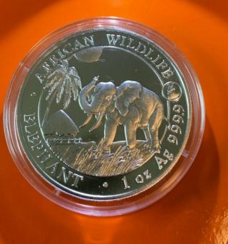 2017 1 Oz Somalia Silver Elephant Rooster Privy Coin (bu).  9999 Fine Silver