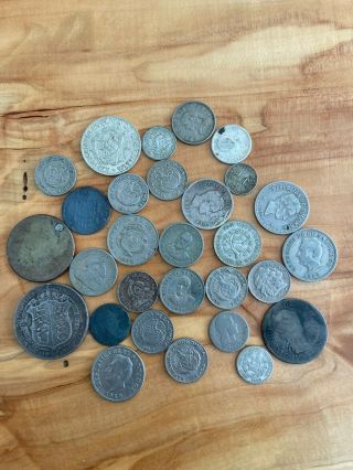 24 South / Central American Silver (?) Coins - Guatemala Colombia Nicaragua Etc.