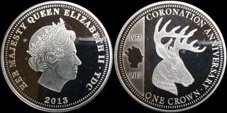 2013 Tristan Da Cunha 1 Crown.  999 Foreign Silver Proof Coin Stag Low Mintage