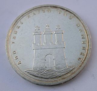 Germany 10 Mark Commemorative Silver Coin 1989 J - 800 Jahre Hafen Und Hamburg