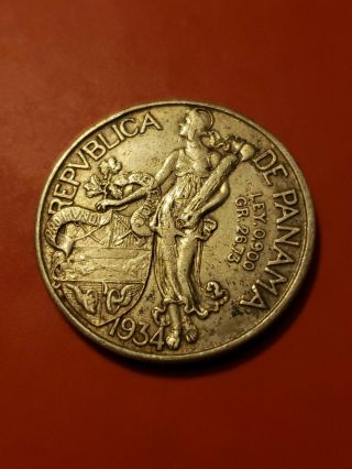 1934 Panama Un Balboa.  900 Silver Circulated Coin
