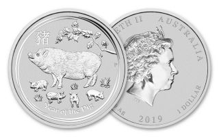 2019 Australian Lunar Year Of The Pig (w/ Piglets) 1 Oz.  9999 Silver