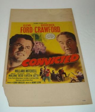 1950 Convicted 14 X 22 Window Card Movie Poster Glenn Ford Dorothy Malone Prison