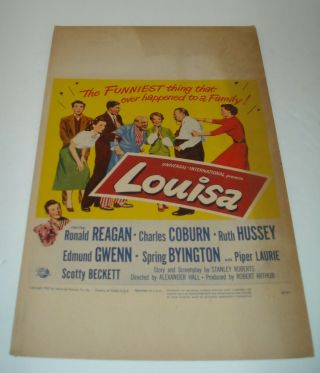 1950 Louisa 14 X 22 Window Card Movie Poster Ronald Reagan Ruth Hussey Comedy