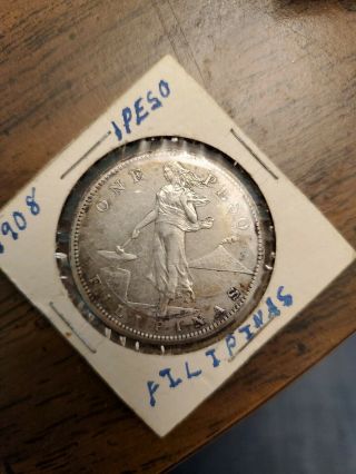1908 S United States Of America Philippines Silver One Peso Coin