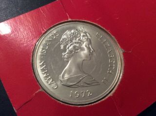 1972 Cayman Islands Sterling Silver $25 Coin.  25th Anniversary Elizabeth Ii