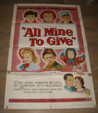 1957 All Mine To Give 1 Sheet Movie Poster Patty Mccormack Glynis Johns Art