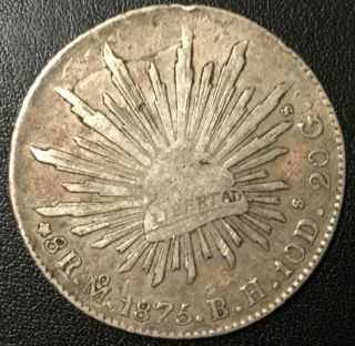 1875 Mexico 8 Reales Silver Circulated Coin
