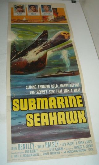 1959 Submarine Seahawk 14 X 36 Movie Poster Art Brett Halsey Alex Gordon