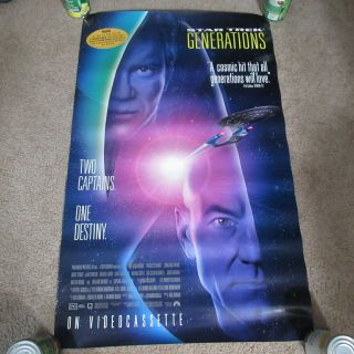 Vintage 90s Star Trek Generations Video Movie Poster 1994 Patrick Stewart