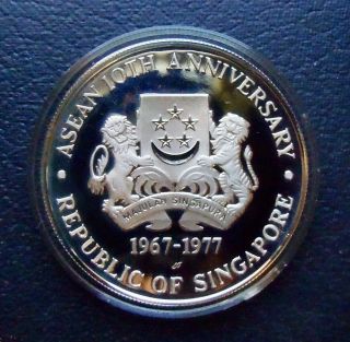 Singapore Km 16,  1977sm 10 Dollars Proof Silver Coin 40mm Ogp