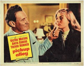 Anita Ekberg,  Pickup Alley (1957) Lobby Card 3,  Victore Mature,  Trevor Howard