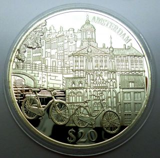 Liberia 20 Dollars 2000 999 Silver Coin Proof Amsterdam Buildings T46,  2