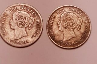 Two (2) Canada Silver 5 Cents Coins - 1872 And 1885