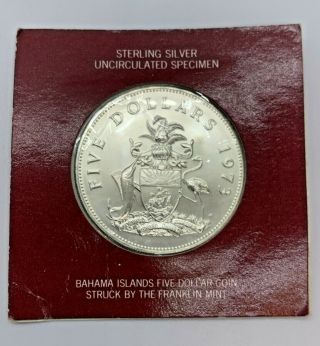 1973 Bahama Islands Five Dollar Silver Coin By The Franklin