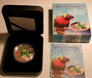 2015 Cook Islands World Of Parrots Rainbow Lorikeet 3d $5 Silver Coin /2500