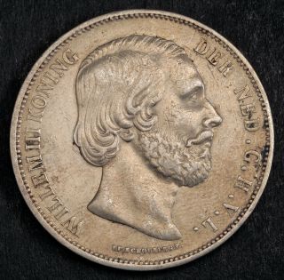 1872,  Netherlands,  William Iii.  Large Silver 2½ Gulden Coin.  Vf - Xf