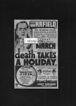 Death Takes A Holiday Frederic March Dr Jekyll & Mr Hyde 1934 Loews Warfield Ad
