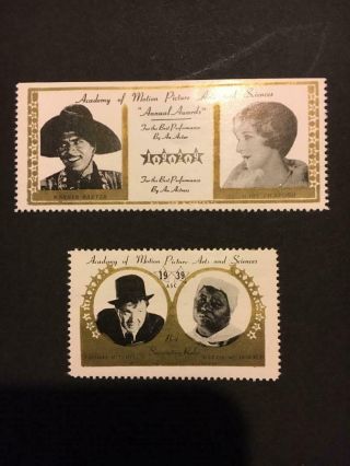 2 Hollywood Sticker Stamps Series Aaa & Asc Hattie Mcdaniel Warner Baxter