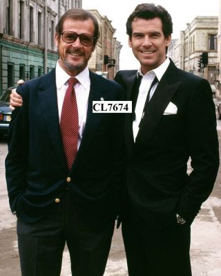 Pierce Brosnan With Roger Moore On The Set Of James Bond Movie 