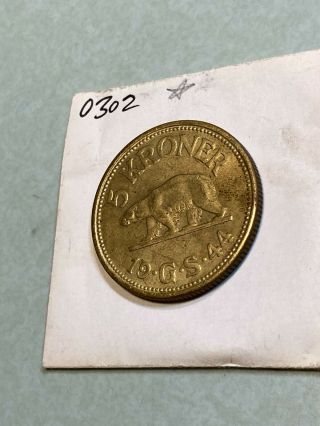 (rare) 1944 Greenland 5 Kroner In Au/unc.  (302)