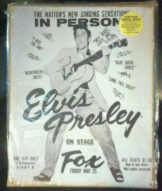 Vintage Elvis Presley On Stage Metal Tin Collectible Sign