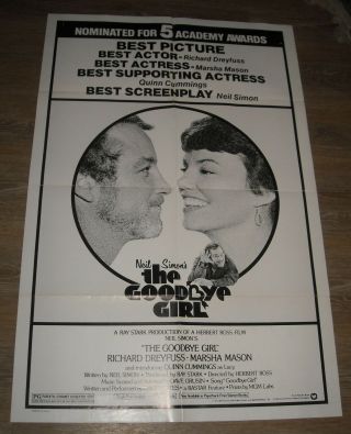 1977 Neil Simon The Goodbye Girl 1 Sheet Movie Poster Marsha Mason Dreyfuss
