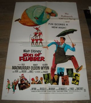 1970 Disney Son Of Flubber Re Release 1 Sheet Movie Poster Tommy Kirk Art