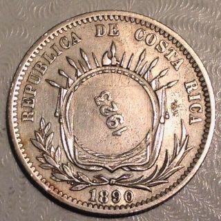 1923 Costa Rica 50 Centimos Counter Stamped On 1890 H 25 Centavos