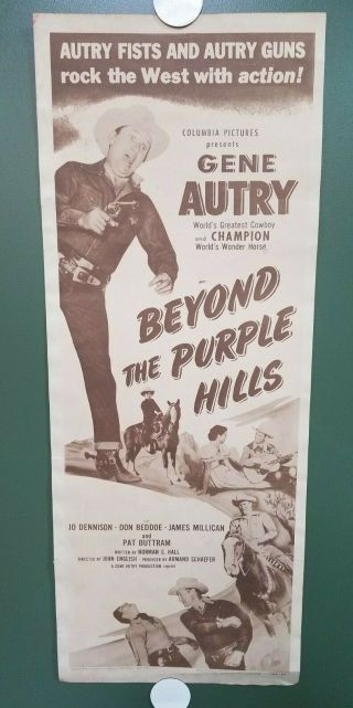 R1956 Beyond The Purple Hills Insert Poster 14 " X36 " Gene Autry Western