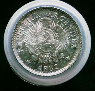 1882 Argentina 10 Centavos Cent.  Silver Coin Au Luster