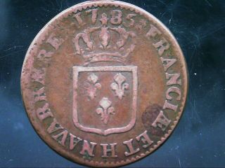 1785 H France Louis Xvi,  1 Sol Copper Coin,  La Rochelle
