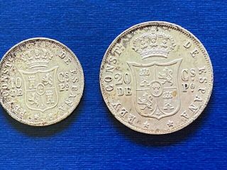 1885 Philippines Spain Silver 20 & 10 Centavos Coins