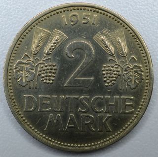 Germany West 2 Marks 1951 D Ef Xf Copper - Nickel Km 111 2m Federal Republic