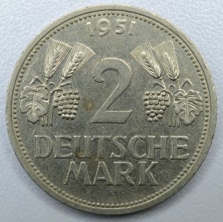 Germany West 2 Marks 1951 F Ef Xf Copper - Nickel Km 111 2m Federal Republic