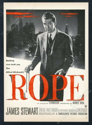 1948 Alfred Hitchcock Rope Movie Release James Stewart Photo Vintage Print Ad